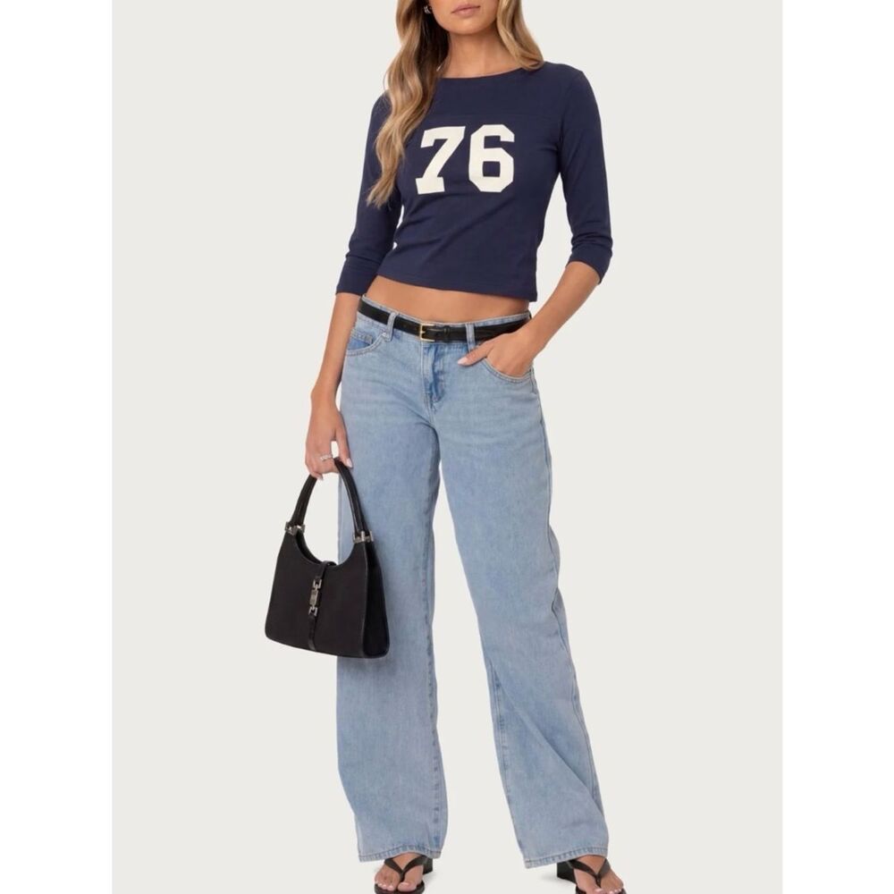 Edikted Light Blue Wide Leg Jeans